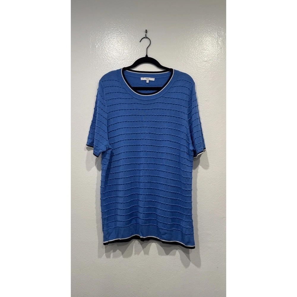 NEXT Blue Textured Stripe Knit Short Sleeve Top Size 22 Preppy Modern City Retro